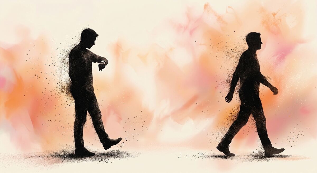 A silhouette figure is depicted representing two choices: waiting or walking away